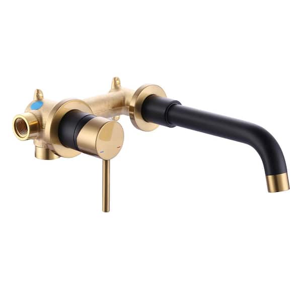 Single Handle 2-Hole Wall Mounted Bathroom Faucet with Rough-in Brass Valve in Black and Gold