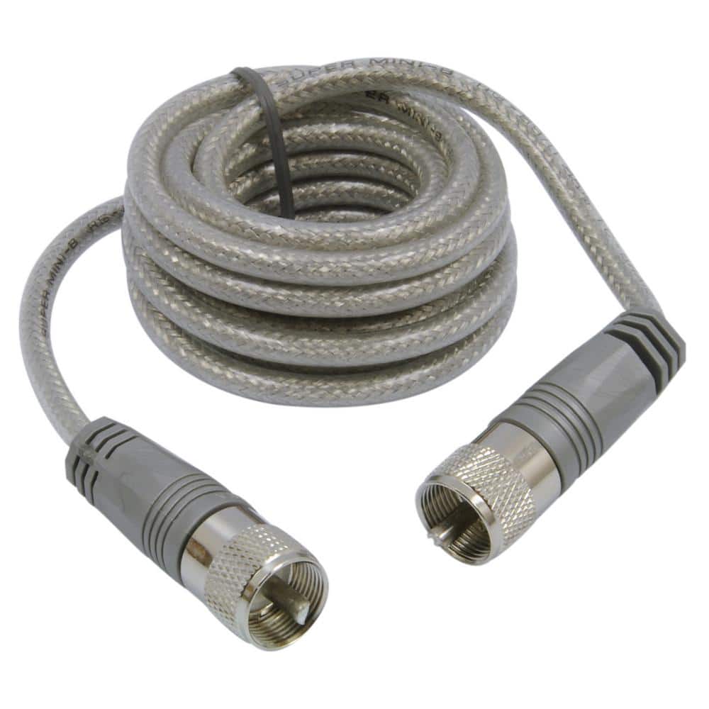 CB Antenna Mini-8 Coax Cable with PL-259 Connectors in Silver, 9 ft.