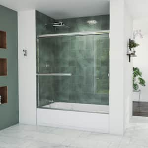 Aloha 56 - 60 in. W x 58 in. H Semi-Frameless Sliding Shower Door/Enclosure Tub Door in Chrome with Clear Glass