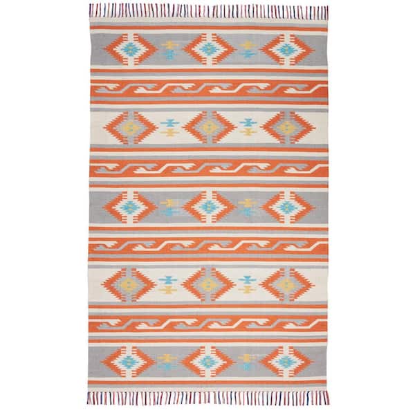 5 ft. x 7 ft. Orange Southwestern Handmade Area Rug With Fringe