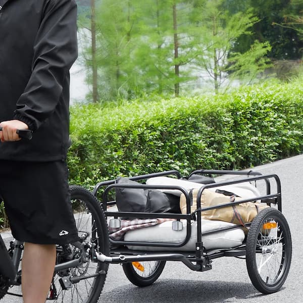 Bike Cargo Trailer 160 lbs. Carbon Steel 3.89 cu. ft. Metal Garden Cart with 16 in. Wheels for 22-28 in. Bike Wheel