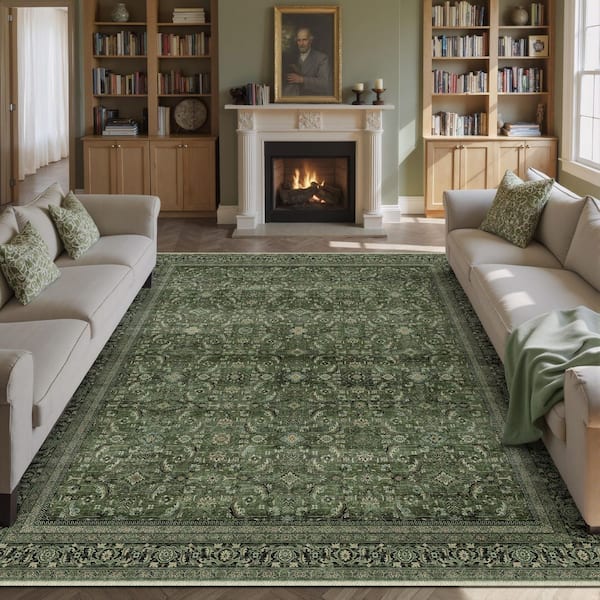 Tehran Green 9 ft. x 12 ft. Vintage Perris All Over Design Area Rug