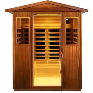 Moray 4-Person Outdoor Mahogany Infrared Sauna with 8 Far-Infrared Carbon Crystal Heaters and Chromotherapy