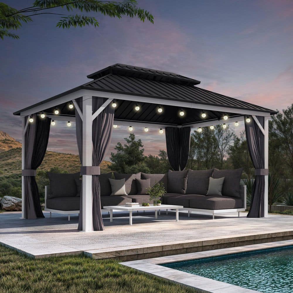 PURPLE LEAF 10 ft. x 14 ft. White Aluminum Hardtop Gazebo Canopy