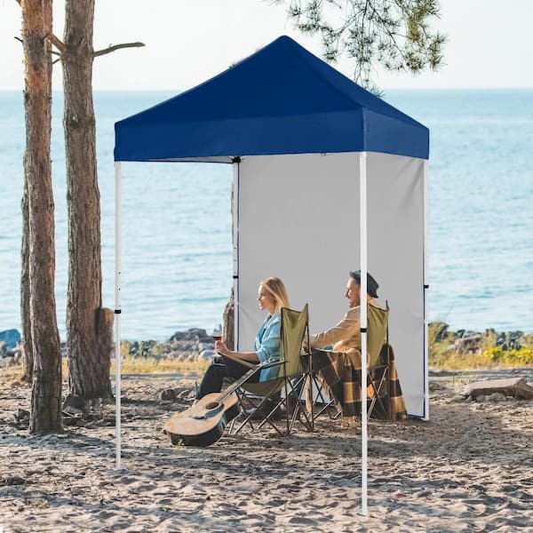 EAGLE PEAK 5 ft. x 5 ft. Dark Blue Pop-Up Canopy with 1-Removable Sunwall