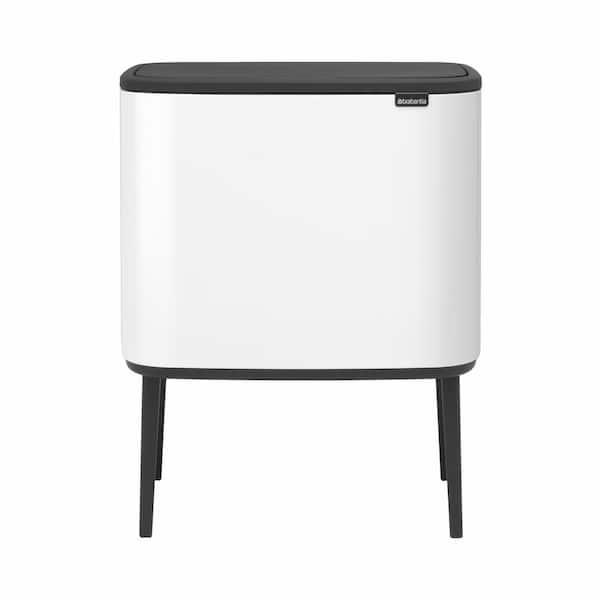 Bo 9 Gallon Dual Compartment White Steel Rectangular Recycling Touch Top Trash Can