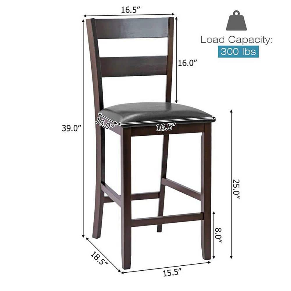 Espresso Black Leatherette 25" Counter Height Bar Stools, Set of 4