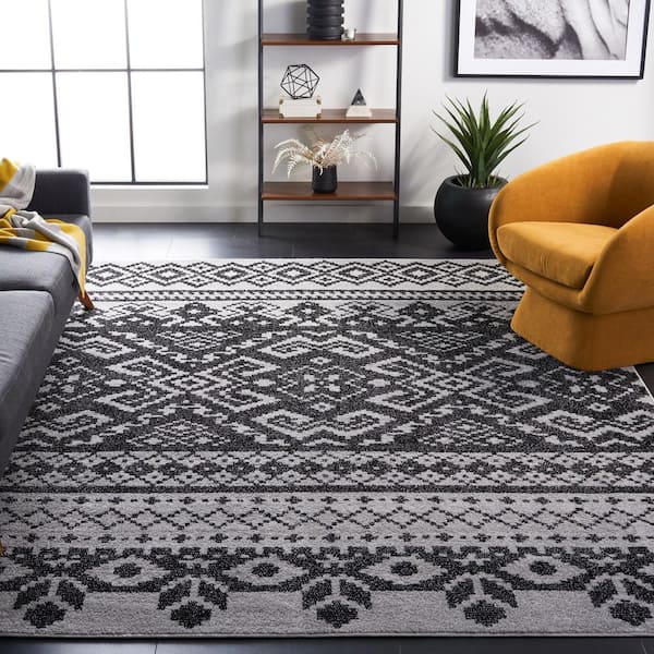 Adirondack Silver/Black 10 ft. x 14 ft. Geometric Area Rug