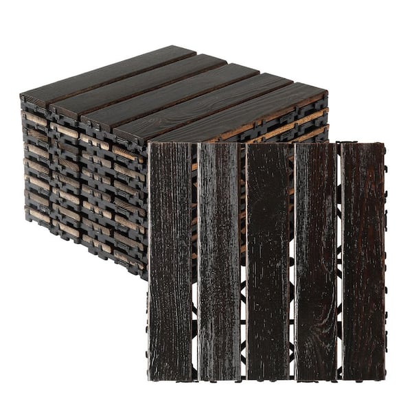 1 ft. x 1 ft. Pine Wood Interlocking Deck Tile in Black Walnut (27 per Case)