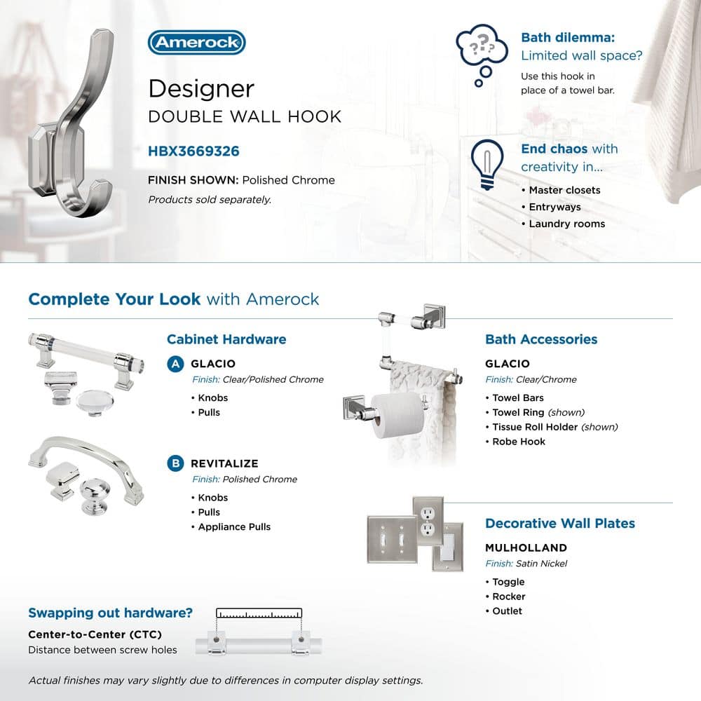Granlyn Chrome Double Prong Decorative Metal Wall Hook
