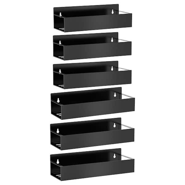 6 Pack Black Magnetic Wall Mount Spice Rack Organizer for Kitchen Storage and Refrigerator Oven Seasoning Shelf