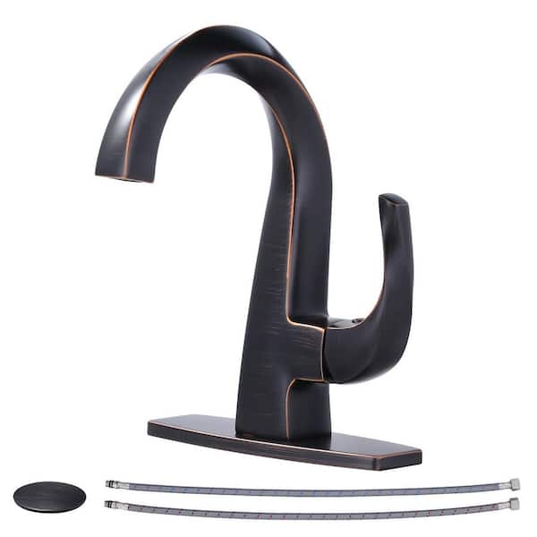 Single Handle Single Hole Bathroom Faucet with Pop-Up Drain and Deck Plate Included in Oil Rubbed Bronze