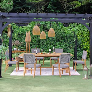 Zephyr 7-Piece Teak Wood Outdoor Dining Set with Gray Poly rope