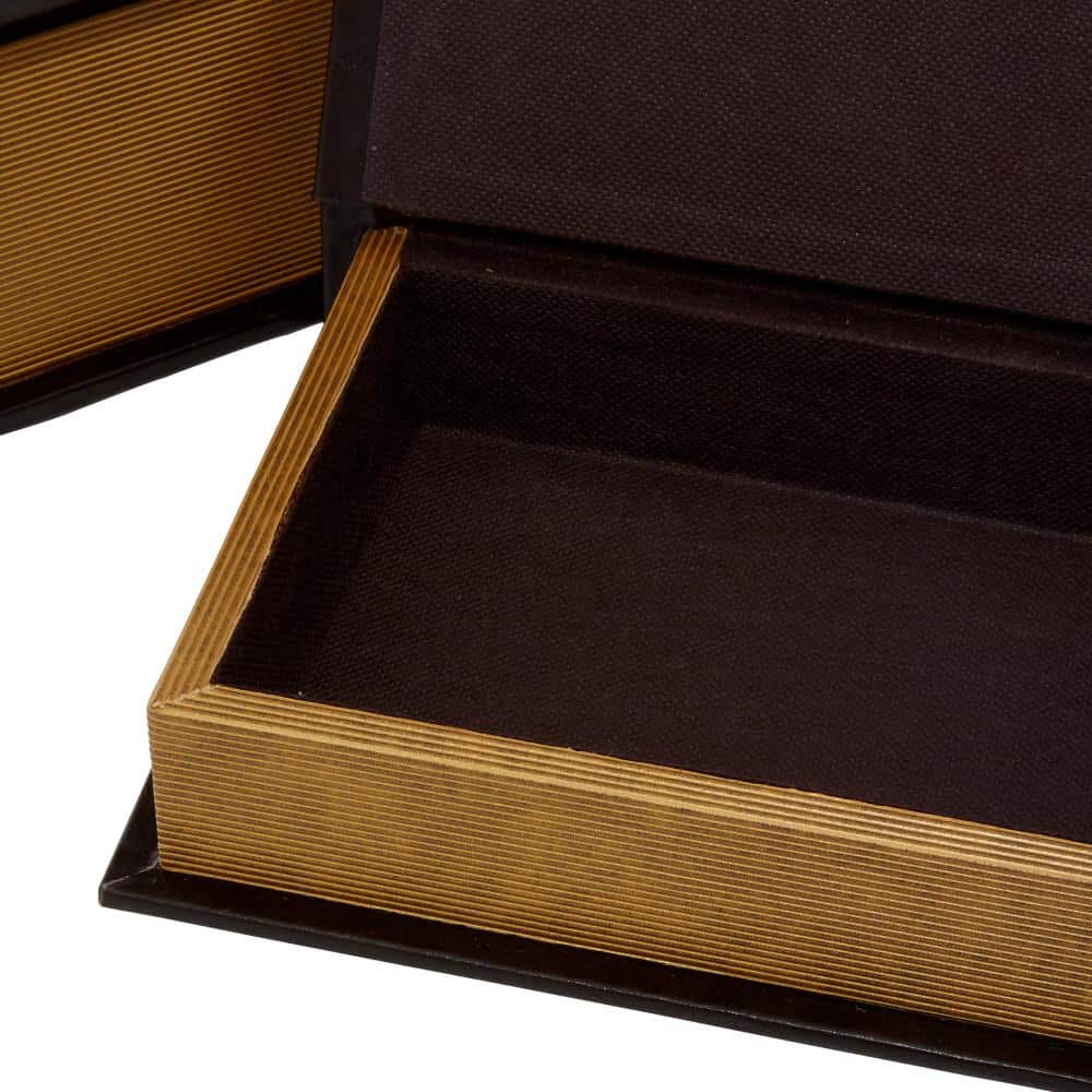 Dark Brown Faux Leather Book Shaped Decorative Storage Boxes, Set of 3