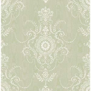 Washed Green Colette Cameo Paper Unpasted Nonwoven Wallpaper Roll 60.75 sq. ft.