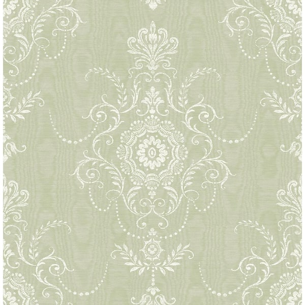 Seabrook Designs Washed Green Colette Cameo Paper Unpasted Nonwoven Wallpaper Roll 60.75 sq. ft.