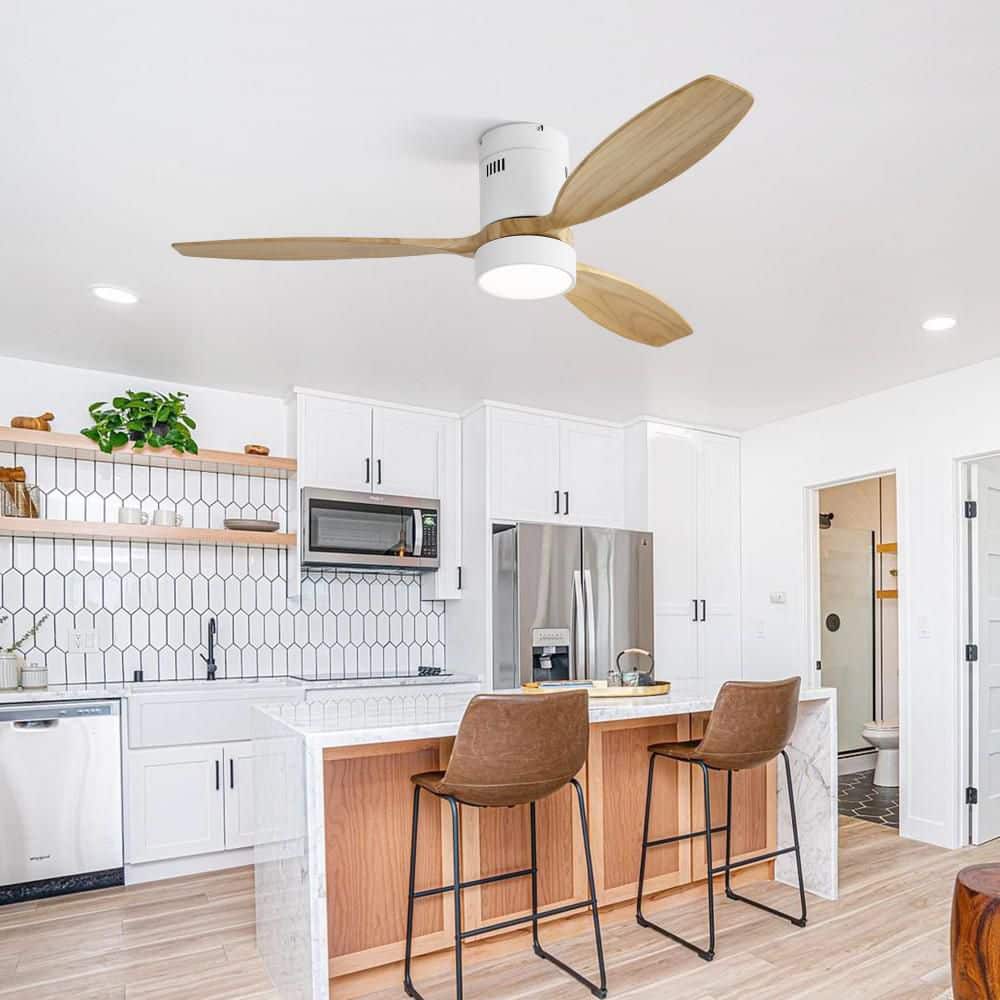 52 in. Brown Low Profile Ceiling Fans with Light and Remote Control, 3 Blade Flush Mount Ceiling Fan for Bedroom Indoor price history on PriceWatchPro