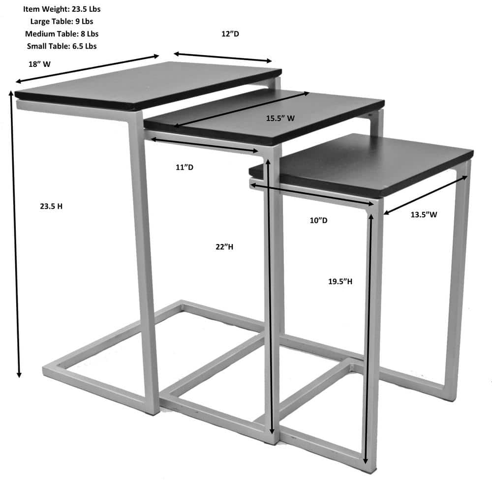 Addison Whitewash Mango Wood and Iron 3-Piece Nesting Table Set