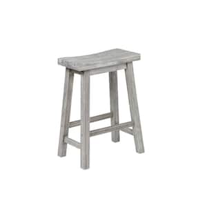 24.25 in. Gray Backless Wooden Frame Counter Stool with Grain Details and Saddle Design