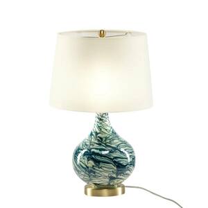 20 in. Blue 1-Light Abstract Patterns Glass Base Table Lamp, Bedside Lights, Nightstand Lamps