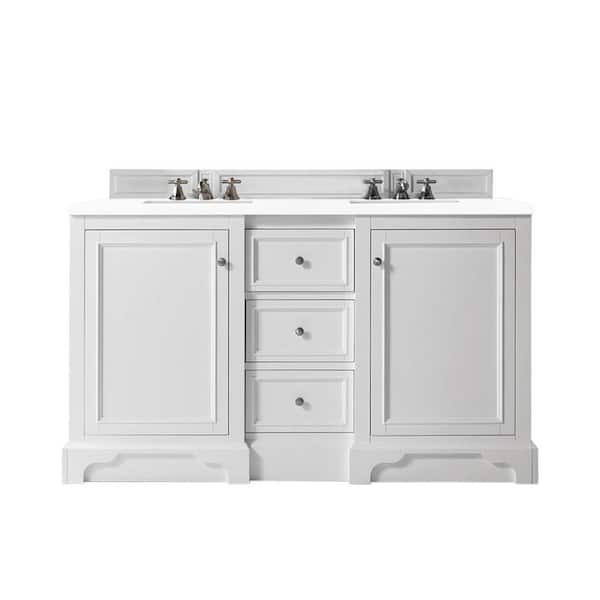 James Martin Vanities De Soto 61.3 in. W x 23.5 in. D x 36.3 in. H Bathroom Vanity in Bright White with Classic White Quartz Top