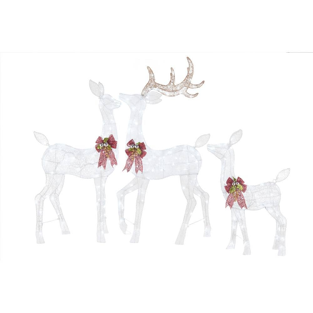 Home Accents Holiday 60 in. White Tinsel LED Deer Family (Set of 3