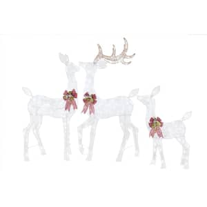 60 in. White Tinsel LED Deer Family (Set of 3) ( 60 in. Plus 54 in. Plus 37 in.)