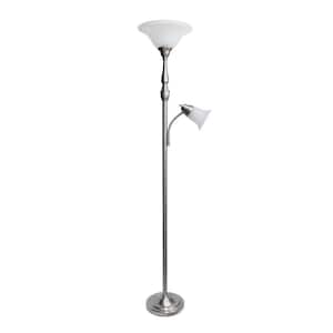 71 in. Brushed Nickel orchiere Floor Lamp with 1 Reading Light and White Marble Glass Shades