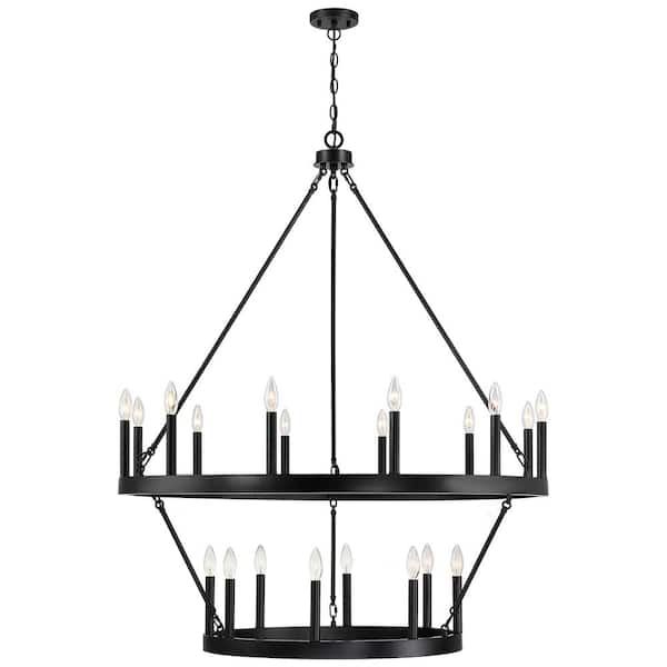 TRUE FINE Williston 40 in. 20-Light Black Candle Style Wagon Wheel Chandelier