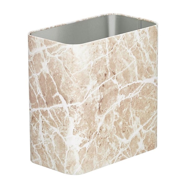 Unbranded 2.4 Gal. Taupe Marble Rectangular Small Metal Trash Can