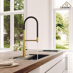 Single-Handle Standard Kitchen Faucet with FastMount and Deckplate Included in Brushed Gold