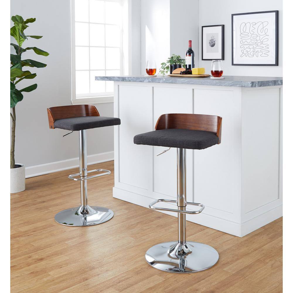 Dark Gray Adjustable Swivel Barstool with Wood Backrest