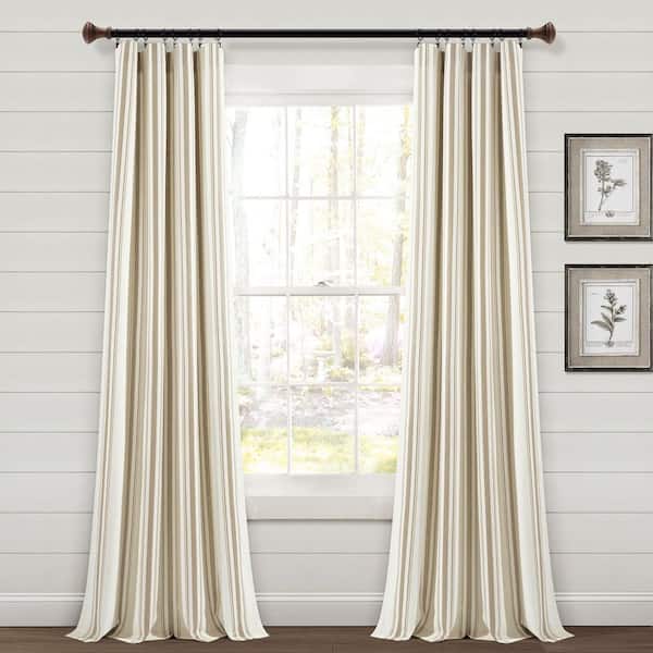 HOMEBOUTIQUE Farmhouse Stripe Yarn Dyed Eco-Friendly Recycled Cotton Window Curtain Panels Neutral 42X84 Set
