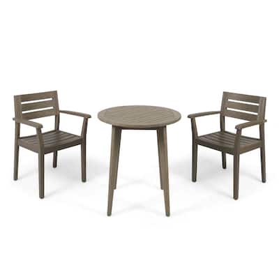 Stamford Grey 3-Piece Wood Outdoor Bistro Set with Straight-Legged Table