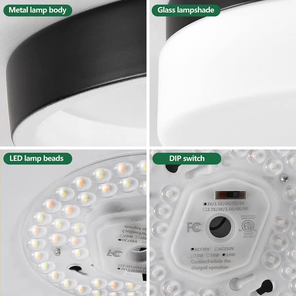 Jushua 12 in. 1-Light Modern Black LED Flush Mount Ceiling Light