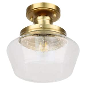 10 in. 1-Light Gold Semi Flush Mount Farmhouse Ceiling Light Fixture with Seeded Glass Shade E26 Bulb Base Ceiling Light