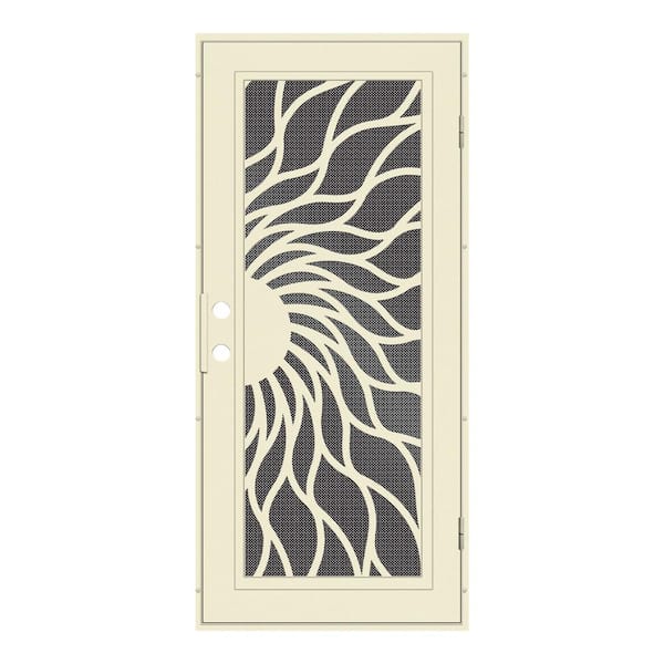Unique Home Designs Sunfire 30 in. x 80 in. Left Hand/Outswing Beige Aluminum Security Door with Black Perforated Metal Screen