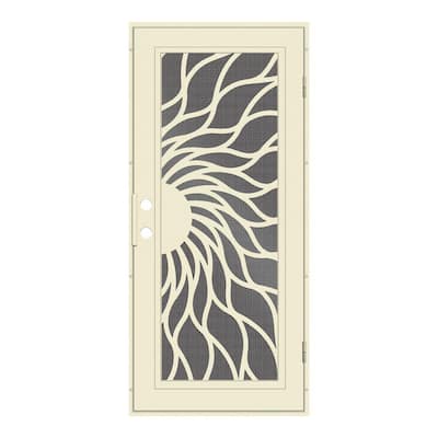 Sunfire 32 in. x 80 in. Left Hand/Outswing Beige Aluminum Security Door with Black Perforated Metal Screen