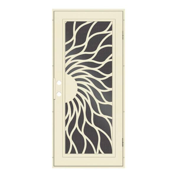 Unique Home Designs Sunfire 36 in. x 80 in. Left Hand/Outswing Beige Aluminum Security Door with Black Perforated Metal Screen