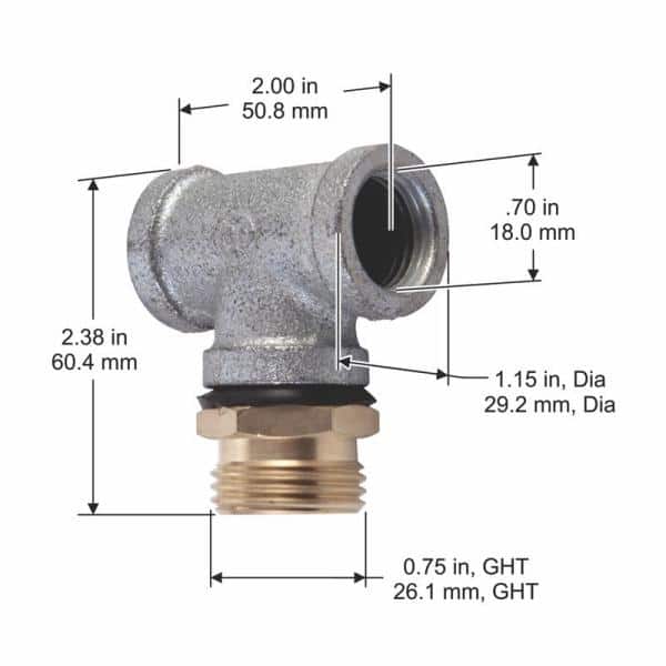 Replacement Part Galvanized Steel Tee for multiple styles Replacement Part Garden Hose Reel