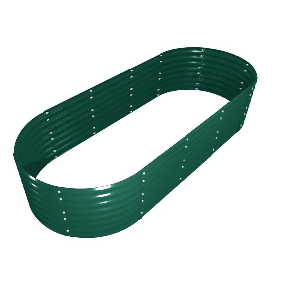 8 x 3 x 1.5 ft. Green Oval Metal Raised Garden Bed