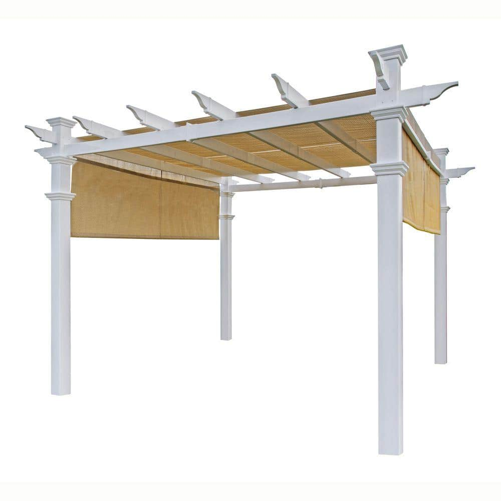 Reviews For Vita Malibu 10 Ft X 10 Ft White Vinyl Pergola With Canopy Va42057 The Home Depot