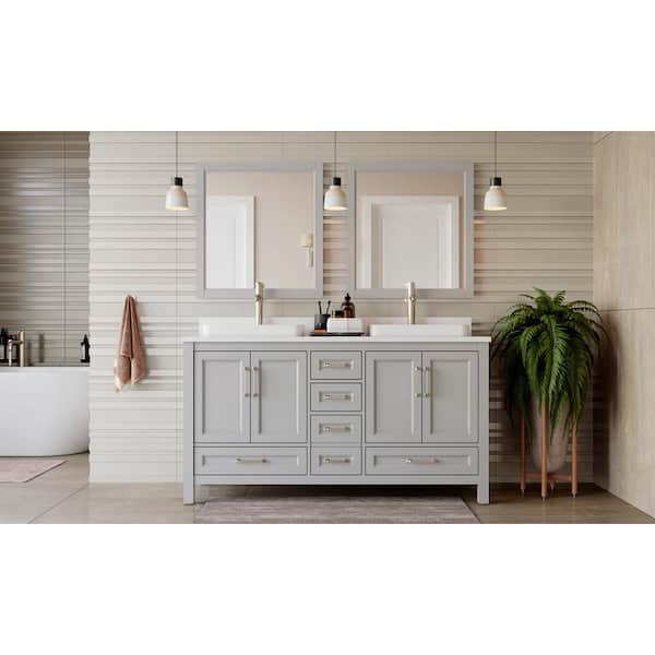 Home Decorators Collection Bentworth 60 in. W x 22 in. D Vanity in Light Gray with Engineered Vanity Top in White with White Basins