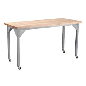 Heavy Duty Table 30 in. x 72 in. x 30 in. with Casters Gray Frame Butcher Block Top