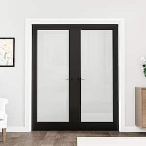 60 in. x 80 in. Universal 1-Lite Frosted Glass Black Solid Core Glass Assembly Required Double French Door with Jamb