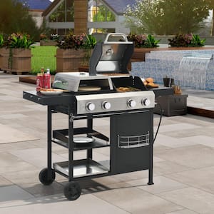 Portable 2-Plus 2-Burner Propane Gas Grill in Black and Silver and Pizza OvenCombo with Thermometer and Condiment Shelf