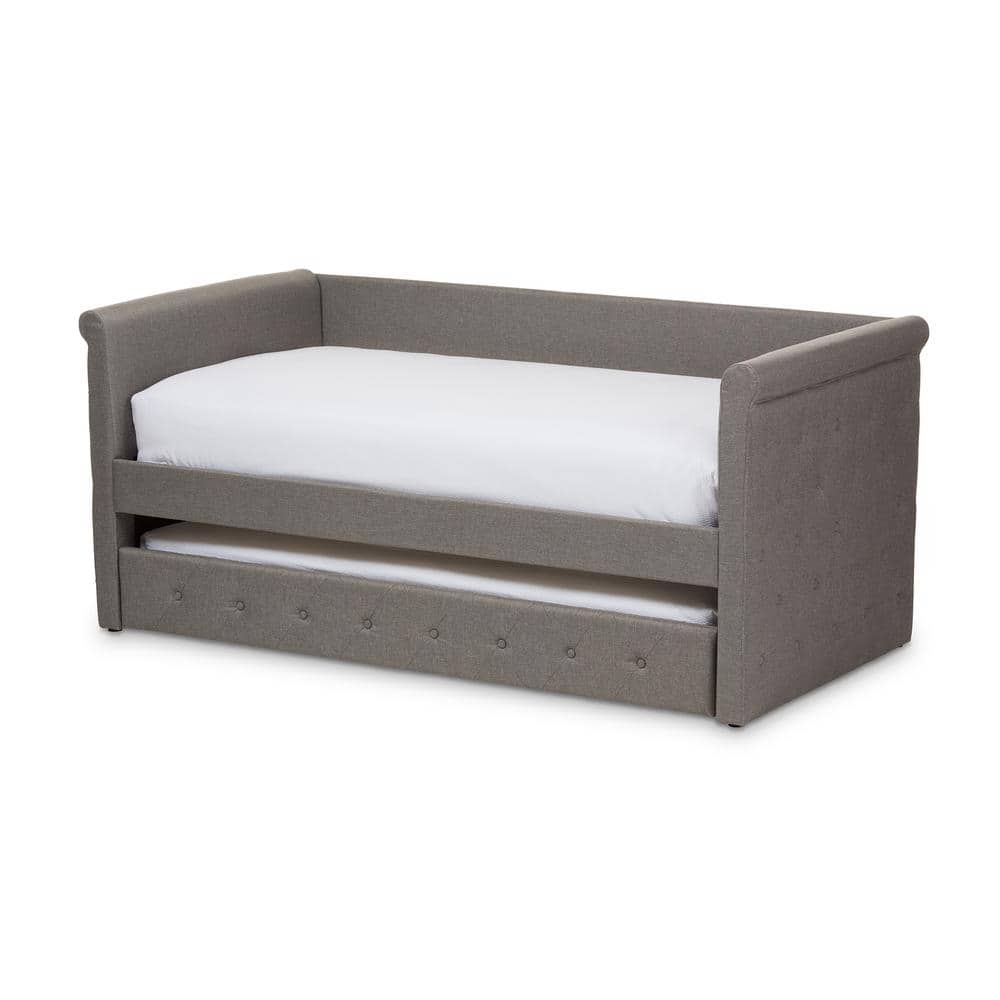 Twin Gray Upholstered Wood Frame Daybed with Trundle