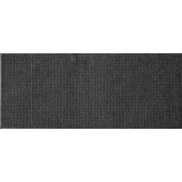 Bungalow Flooring Aqua Shield Squares Charcoal 35 in. x 85 in. PET Polyester Runner Rug Door Mat