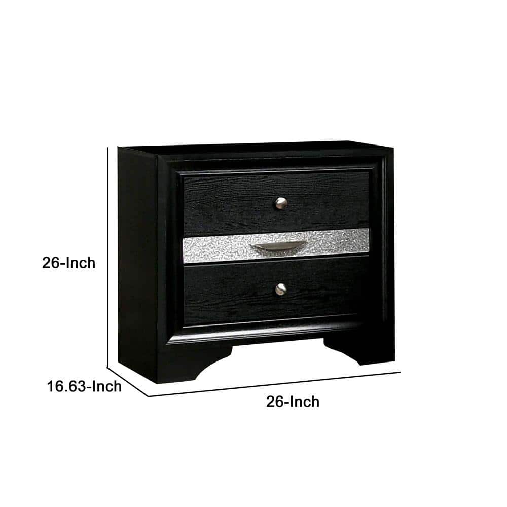 Black 2-Drawer Nightstand with Silver Trim Accent