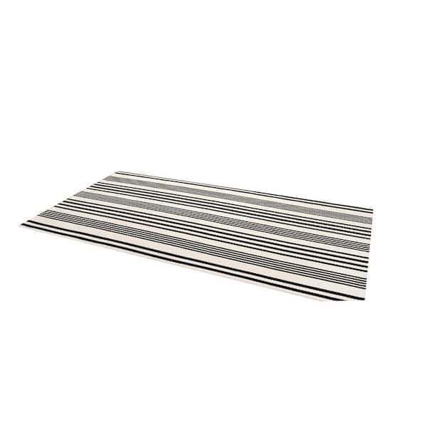 Black and White Striped 2 ft. x 4.3 ft. Hand Woven Reversible Cotton Indoor-Outdoor Area Rug for Front Porch Entryway